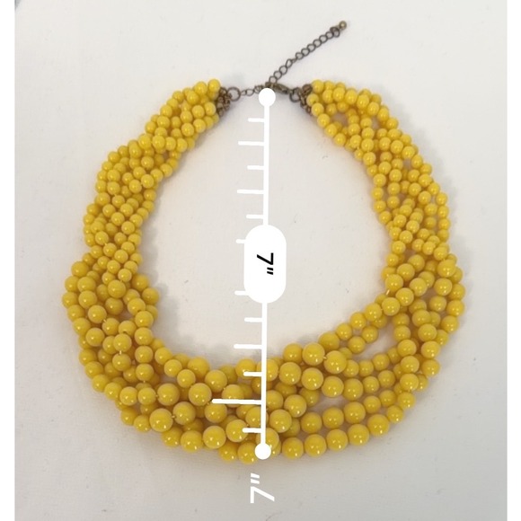 Yellow Multi Strand Beaded Bib Necklace Adjustable Brass Tone Clasp Boho 103-27 - Picture 5 of 10